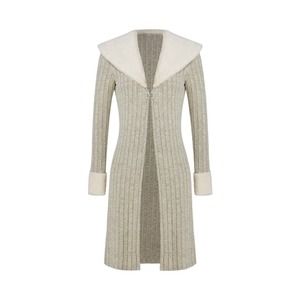 Borg Collar Fuzzy Panel Hook & Eye Front Coat-APRICOT-XS